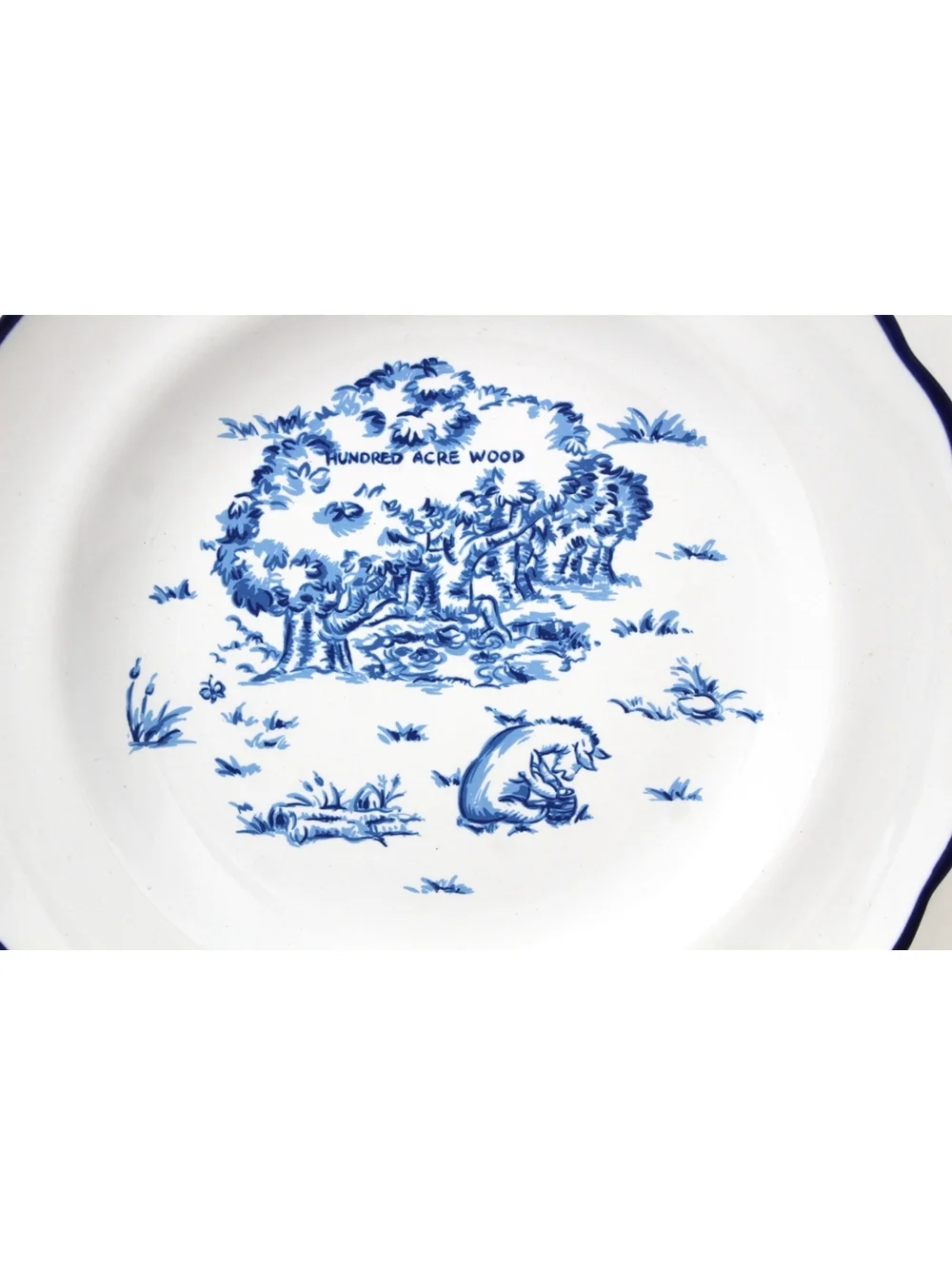 VTG Disney Winnie the Pooh Blue Toile Dinnerware Salad Bowl 4 Pieces Stoneware